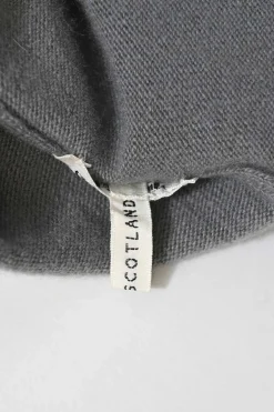 Grey cashmere jersey knit two-piece set with turtleneck vest and crewneck button-front cardigan