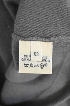 Grey cashmere jersey knit two-piece set with turtleneck vest and crewneck button-front cardigan