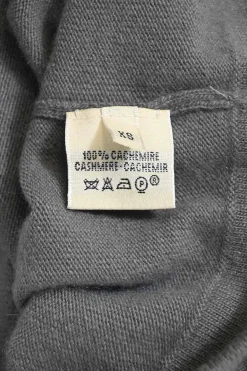 Grey cashmere jersey knit two-piece set with turtleneck vest and crewneck button-front cardigan