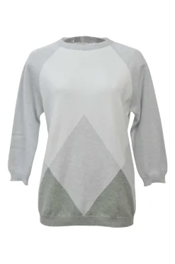 Grey cashmere raglan sleeve colour-block cropped sleeve knit top