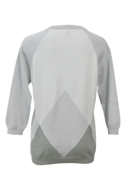 Grey cashmere raglan sleeve colour-block cropped sleeve knit top