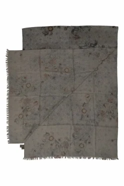 Grey cashmere-silk floral print raw-edge stole