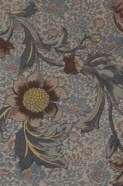 Grey cashmere-silk floral print raw-edge stole