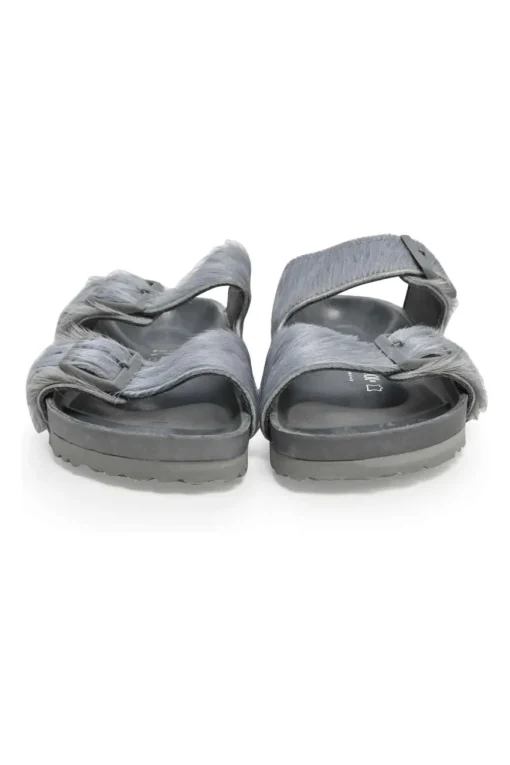 Grey cowhide hair and leather Arizona buckled sandals with signature anatomic insoles