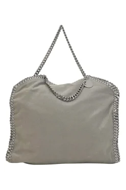 Grey cruelty-free fabric and silver-tone metallic chainlink Maxi Falabella tote bag