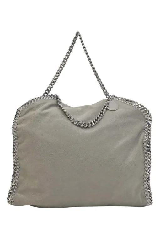 Grey cruelty-free fabric and silver-tone metallic chainlink Maxi Falabella tote bag