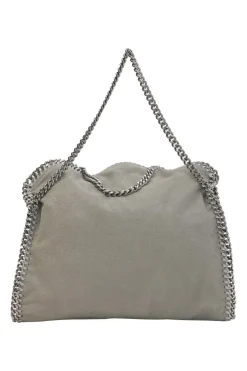 Grey cruelty-free fabric and silver-tone metallic chainlink Maxi Falabella tote bag