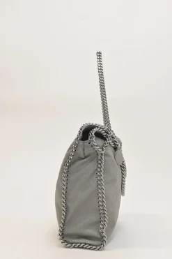 Grey cruelty-free fabric and silver-tone metallic chainlink Maxi Falabella tote bag