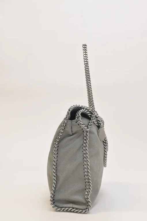 Grey cruelty-free fabric and silver-tone metallic chainlink Maxi Falabella tote bag