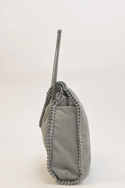 Grey cruelty-free fabric and silver-tone metallic chainlink Maxi Falabella tote bag