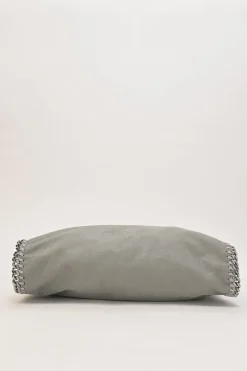 Grey cruelty-free fabric and silver-tone metallic chainlink Maxi Falabella tote bag