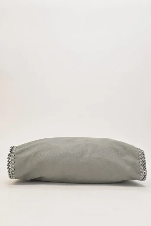 Grey cruelty-free fabric and silver-tone metallic chainlink Maxi Falabella tote bag