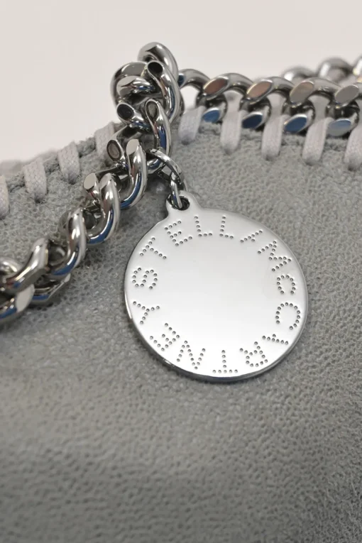Grey cruelty-free fabric and silver-tone metallic chainlink Maxi Falabella tote bag