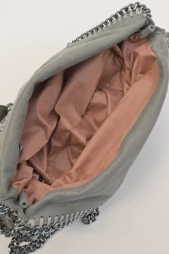 Grey cruelty-free fabric and silver-tone metallic chainlink Maxi Falabella tote bag