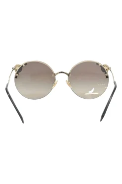 Grey crystal and faux pearl-embellished tinted polycarbonate round-eye sunglasses with sculpted metallic arms