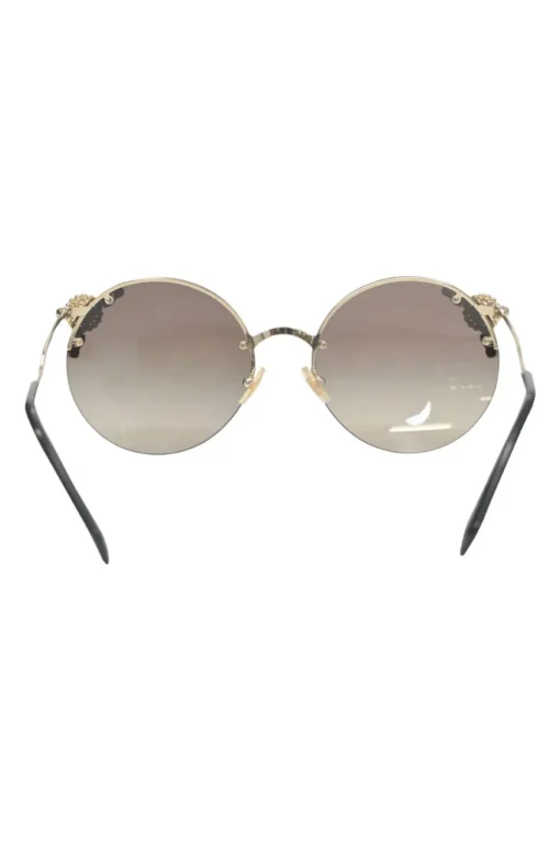 Grey crystal and faux pearl-embellished tinted polycarbonate round-eye sunglasses with sculpted metallic arms