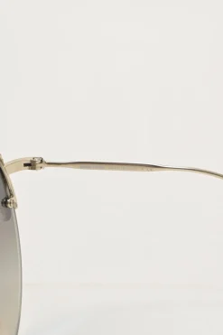 Grey crystal and faux pearl-embellished tinted polycarbonate round-eye sunglasses with sculpted metallic arms
