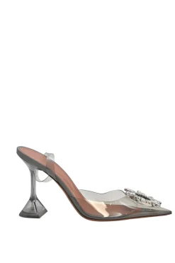Grey crystal-embellished PVC and leather Begum slingback pumps with sculpted lucite comma heels