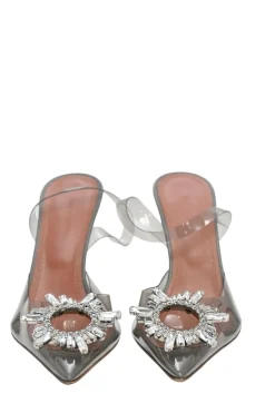 Grey crystal-embellished PVC and leather Begum slingback pumps with sculpted lucite comma heels