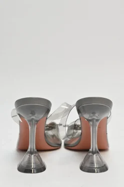 Grey crystal-embellished PVC and leather Begum slingback pumps with sculpted lucite comma heels