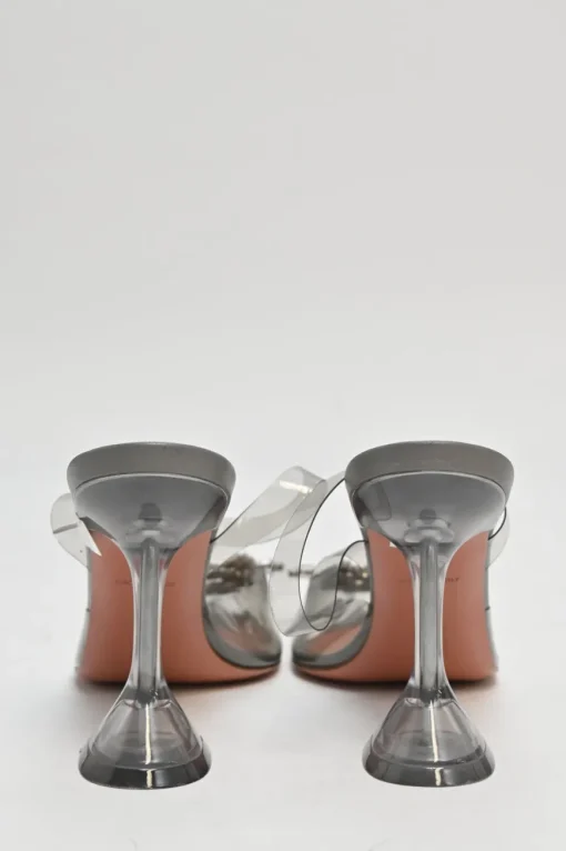 Grey crystal-embellished PVC and leather Begum slingback pumps with sculpted lucite comma heels