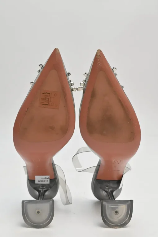 Grey crystal-embellished PVC and leather Begum slingback pumps with sculpted lucite comma heels