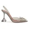 Grey crystal-embellished tinted PVC and leather Begum 105 pointed-toe slingback pumps with lucite comma heels