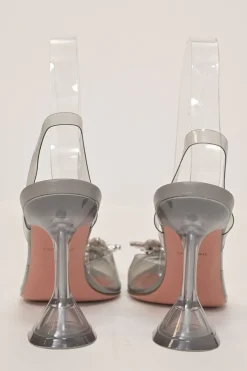 Grey crystal-embellished tinted PVC and leather Begum 105 pointed-toe slingback pumps with lucite comma heels