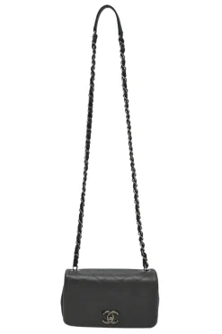 Grey embossed matelassé calfskin crossbody flap bag with gunmetal Coco Mark turnlock closure