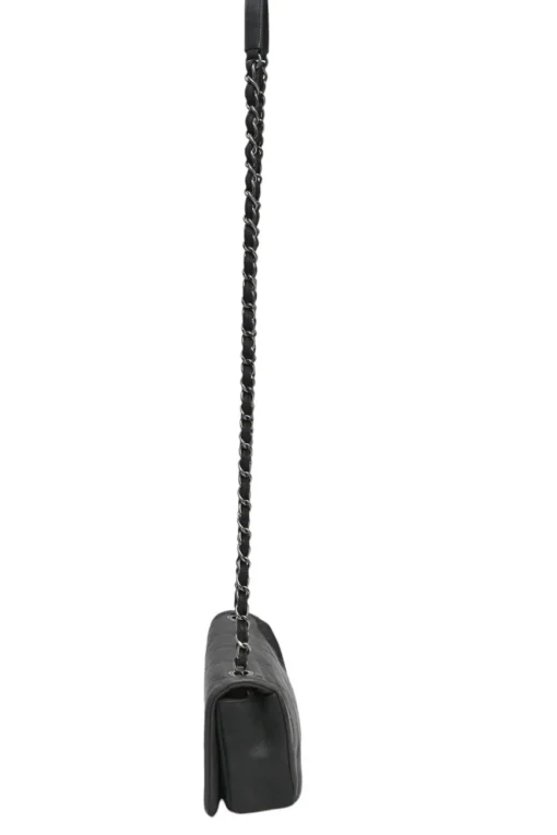 Grey embossed matelassé calfskin crossbody flap bag with gunmetal Coco Mark turnlock closure