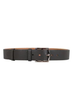 Grey grained leather 38mm belt with silver pin buckle