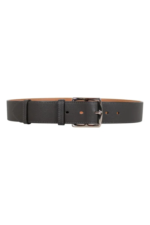 Grey grained leather 38mm belt with silver pin buckle