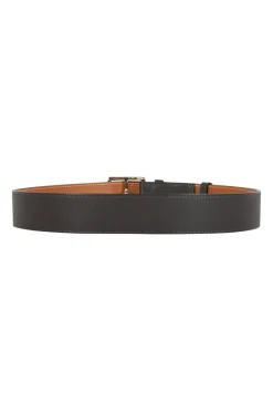 Grey grained leather 38mm belt with silver pin buckle