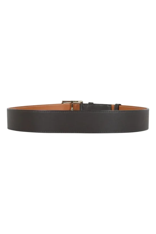 Grey grained leather 38mm belt with silver pin buckle