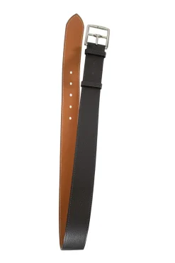 Grey grained leather 38mm belt with silver pin buckle