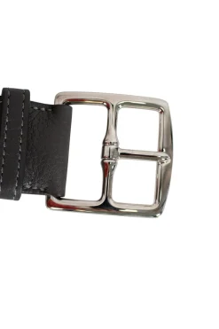 Grey grained leather 38mm belt with silver pin buckle