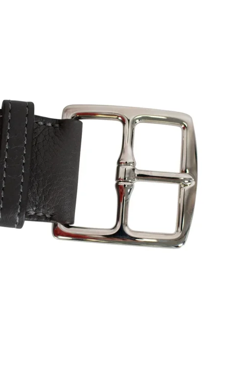 Grey grained leather 38mm belt with silver pin buckle