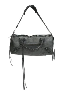 Grey lambskin leather Classic Motorcycle Twiggy handbag with aged brass hardware