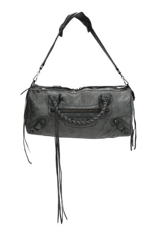 Grey lambskin leather Classic Motorcycle Twiggy handbag with aged brass hardware