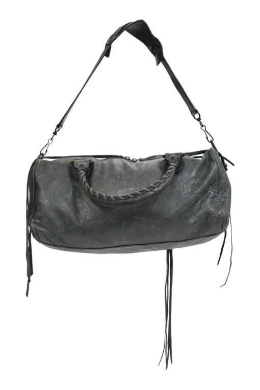 Grey lambskin leather Classic Motorcycle Twiggy handbag with aged brass hardware