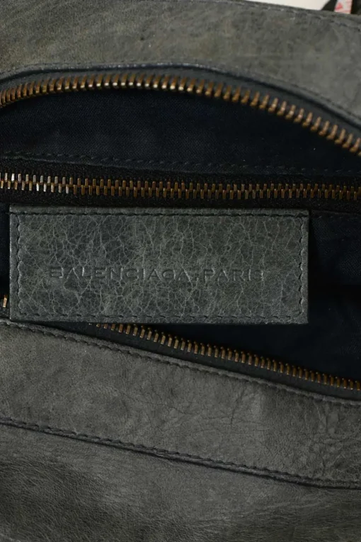Grey lambskin leather Classic Motorcycle Twiggy handbag with aged brass hardware