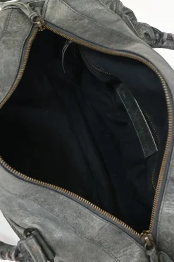 Grey lambskin leather Classic Motorcycle Twiggy handbag with aged brass hardware