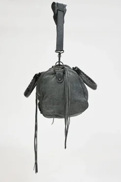 Grey lambskin leather Classic Motorcycle Twiggy handbag with aged brass hardware