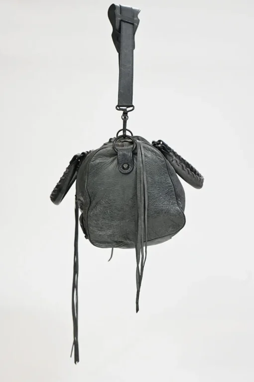 Grey lambskin leather Classic Motorcycle Twiggy handbag with aged brass hardware