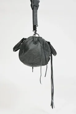 Grey lambskin leather Classic Motorcycle Twiggy handbag with aged brass hardware