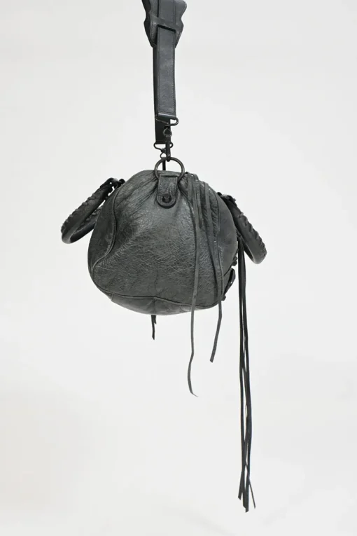 Grey lambskin leather Classic Motorcycle Twiggy handbag with aged brass hardware