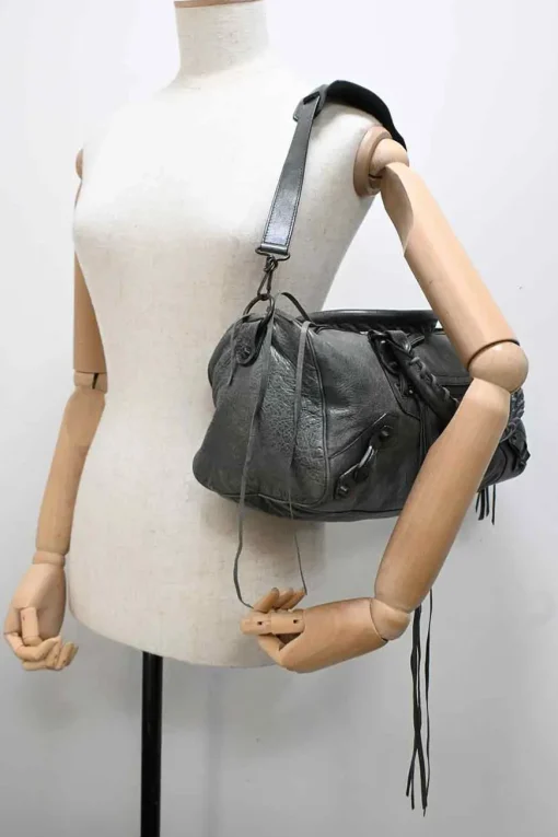 Grey lambskin leather Classic Motorcycle Twiggy handbag with aged brass hardware