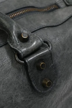 Grey lambskin leather Classic Motorcycle Twiggy handbag with aged brass hardware