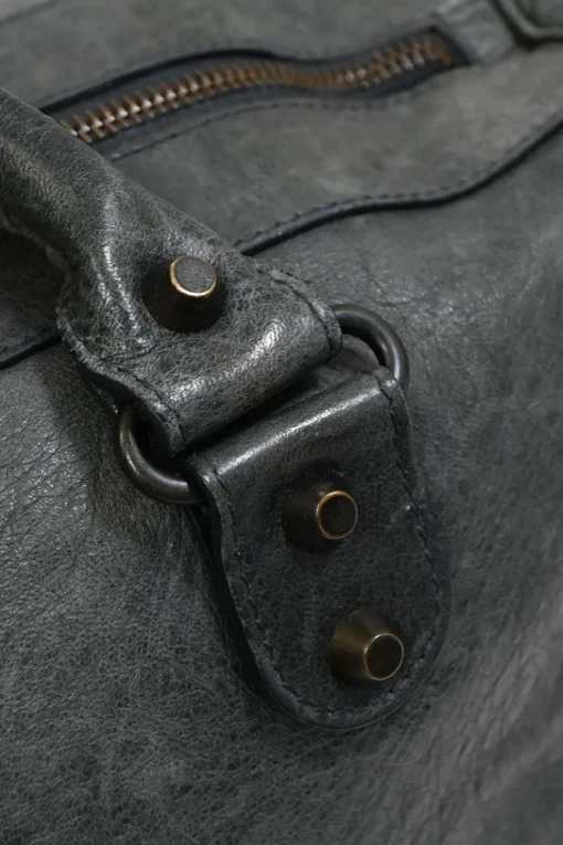 Grey lambskin leather Classic Motorcycle Twiggy handbag with aged brass hardware