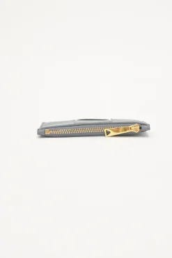 Grey leather Cassette zipped card holder